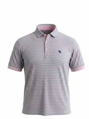 Johnnie-O Men's Striped Polo Shirt in Lavender and Pink size XL